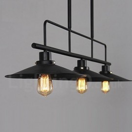 3 Light Retro,Rustic Steel Pendant Light with Steel Shade