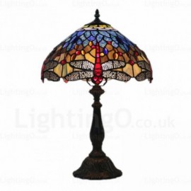 Dragonfly Pattern Retro 12 inch Stained Glass Desk Lamp Living Room Bedroom Study Room