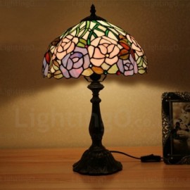 Rose Lamp Shade Retro 12 inch Stained Glass Desk Lamp Living Room Bedroom Study Room