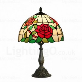 Rose Lamp Shade Retro 12 inch Stained Glass Desk Lamp Living Room Bedroom Study Room