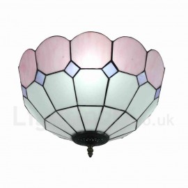 Diameter 40cm (16 inch) Handmade Rustic Retro Stained Glass Flush Mounts Mesh Pattern Pink Edge Shade Bedroom Living Room Dining Room