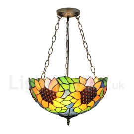 Diameter 40cm (16 inch) Handmade Rustic Retro Chandeliers Sunflower Pattern Glass Shade Bedroom Living Room Dining Room