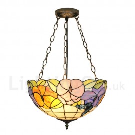 Diameter 40cm (16 inch) Handmade Rustic Retro Chandeliers Butterfly Flower Pattern Glass Shade Bedroom Living Room Dining Room