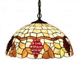 Diameter 40cm (16 inch) Handmade Rustic Retro Stained Glass Pendant Lights Multicolor Grapes Pattern Glass Shade Bedroom Living Room Dining Room