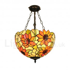 Diameter 40cm (16 inch) Handmade Rustic Retro Chandeliers Lotus Pattern Glass Shade Bedroom Living Room Dining Room