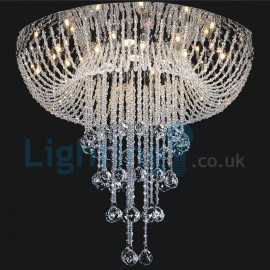 Modern Contemporary Chandelier Flush mount LED Pendant Fixture Crystal Rain Drop Light for High Ceiling Living Room Hotel Hallway Foyer Entry Way Romantic Wedding Building