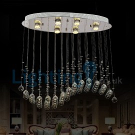 Modern Contemporary Chandelier Flush mount LED Pendant Fixture Crystal Rain Drop Light for High Ceiling Living Room Hotel Hallway Foyer Entry Way Romantic Wedding Building