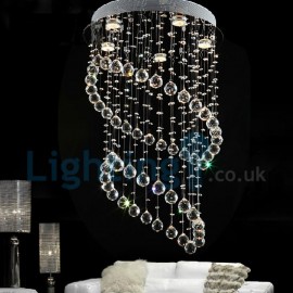 Modern Contemporary Chandelier Flush mount LED Pendant Fixture Crystal Rain Drop Light for High Ceiling Living Room Hotel Hallway Foyer Entry Way Romantic Wedding Building