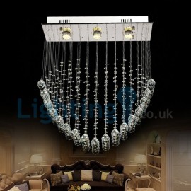 Modern Contemporary Chandelier Flush mount LED Pendant Fixture Crystal Rain Drop Light for High Ceiling Living Room Hotel Hallway Foyer Entry Way Romantic Wedding Building