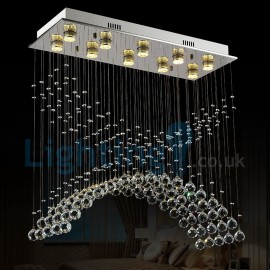 Modern Contemporary Chandelier Flush mount LED Pendant Fixture Crystal Rain Drop Light for High Ceiling Living Room Hotel Hallway Foyer Entry Way Romantic Wedding Building