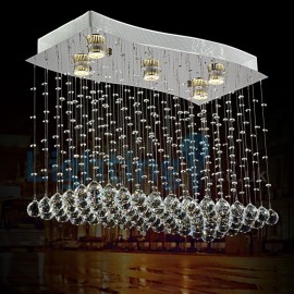 Modern Contemporary Chandelier Flush mount LED Pendant Fixture Crystal Rain Drop Light for High Ceiling Living Room Hotel Hallway Foyer Entry Way Romantic Wedding Building