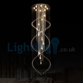 Modern Contemporary Chandelier Flush mount LED Pendant Fixture Crystal Rain Drop Light for High Ceiling Living Room Hotel Hallway Foyer Entry Way Romantic Wedding Building