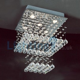 Modern Contemporary Chandelier Flush mount LED Pendant Fixture Crystal Rain Drop Light for High Ceiling Living Room Hotel Hallway Foyer Entry Way Romantic Wedding Building