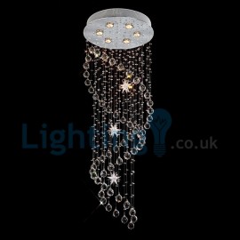 Modern Contemporary Chandelier Flush mount LED Pendant Fixture Crystal Rain Drop Light for High Ceiling Living Room Hotel Hallway Foyer Entry Way Romantic Wedding Building