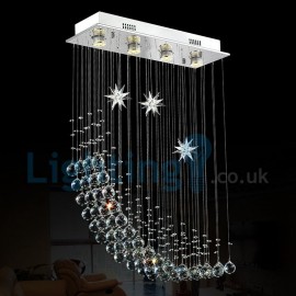 Modern Contemporary Chandelier Flush mount LED Pendant Fixture Crystal Rain Drop Light for High Ceiling Living Room Hotel Hallway Foyer Entry Way Romantic Wedding Building