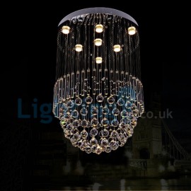 Modern Contemporary Chandelier Flush mount LED Pendant Fixture Crystal Rain Drop Light for High Ceiling Living Room Hotel Hallway Foyer Entry Way Romantic Wedding Building