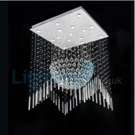 Modern Contemporary Chandelier Flush mount LED Pendant Fixture Crystal Rain Drop Light for High Ceiling Living Room Hotel Hallway Foyer Entry Way Romantic Wedding Building