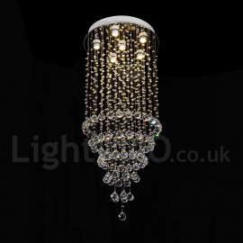 Modern Contemporary Chandelier Flush mount LED Pendant Fixture Crystal Rain Drop Light for High Ceiling Living Room Hotel Hallway Foyer Entry Way Romantic Wedding Building