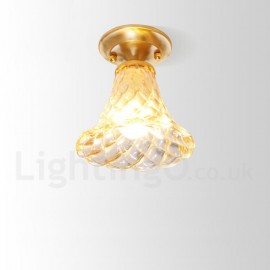 Pure Brass LED Rustic / Lodge Nordic Style Flush Mount Ceiling Light with Glass Shade for Bathroom, Living Room, Study, Kitchen,