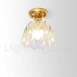 Pure Brass LED Rustic / Lodge Nordic Style Flush Mount Ceiling Light with Glass Shade for Bathroom, Living Room, Study, Kitchen,