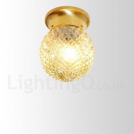 Pure Brass LED Rustic / Lodge Nordic Style Flush Mount Ceiling Light with Glass Shade for Bathroom, Living Room, Study, Kitchen,